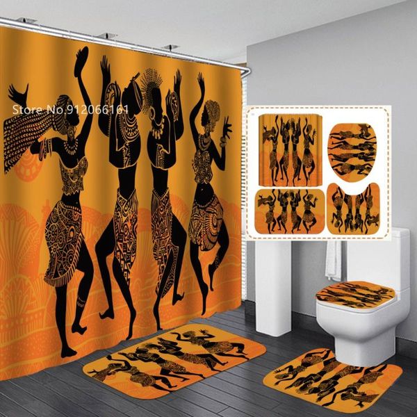 

shower curtains waterproof 3d african women beach printing 4 piece elegant black lady bathroom set toilet lid cover bath rug