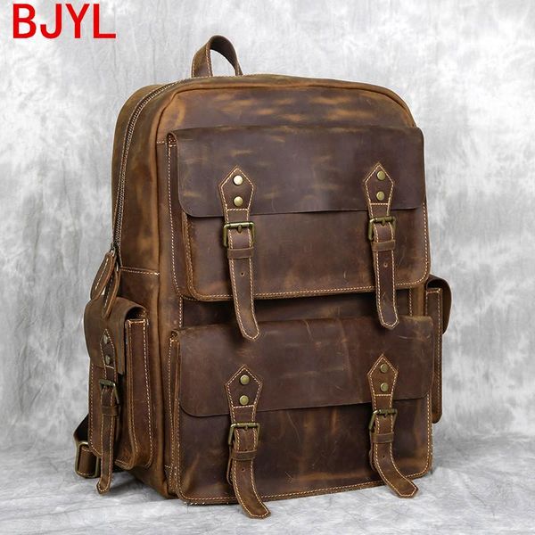

backpack vintage leather outdoor travel computer bag school backpacks super-capacity first layer cowhide men