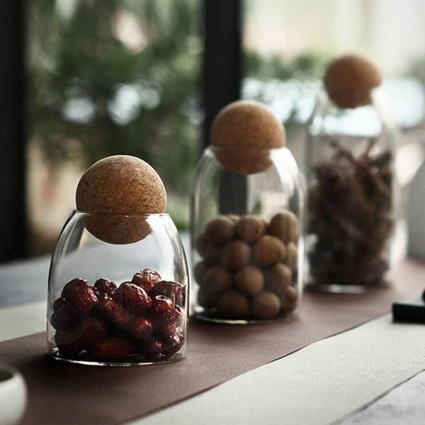 

storage bottles & jars 500ml transparent glass tank borosilicate sealed grains container with cork (round ball,)
