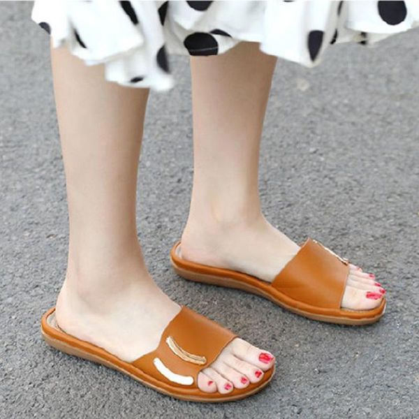 

summer bohemia women slippers fashion flat solid metal decoration females slides sandals leisure outside home ladies shoes, Black