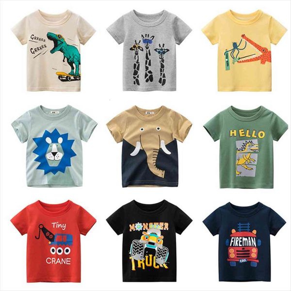 

t shirts kids children boys grils tee clothing print cartoon cotton infant dinosaur arrival clothes, Blue
