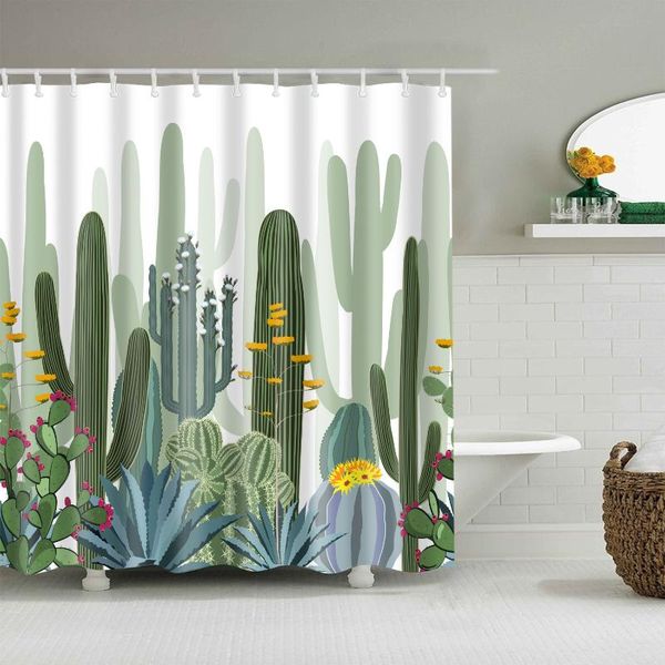 

cactus shower curtain set with 12 hooks summer bathroom decoration washable polyester fabric curtains