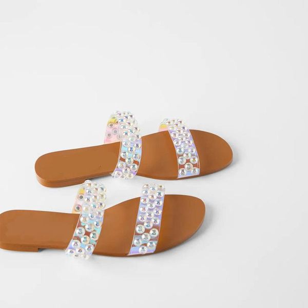 

slippers 2021 summer colored diamonds word band flip flop flat 35-40, Black