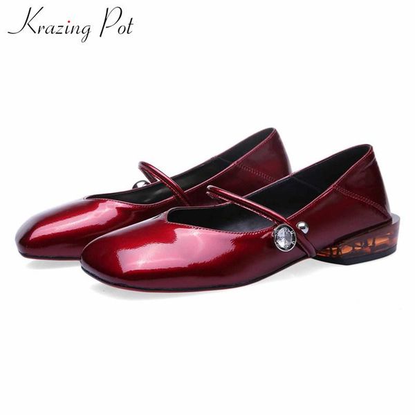 

dress shoes krazing pot genuine leather vintage mary janes crystal buckle low heels square toe women fashion sweet autumn pumps l67, Black