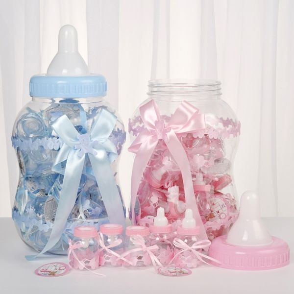 Baby Mädchen Junge Kunststoff Geschenkbox Baby Dusche Candy Dragee Taufe Box Baby Fütterung Flasche Hochzeit Geburtstag Party Dekorationen Kinder 210325