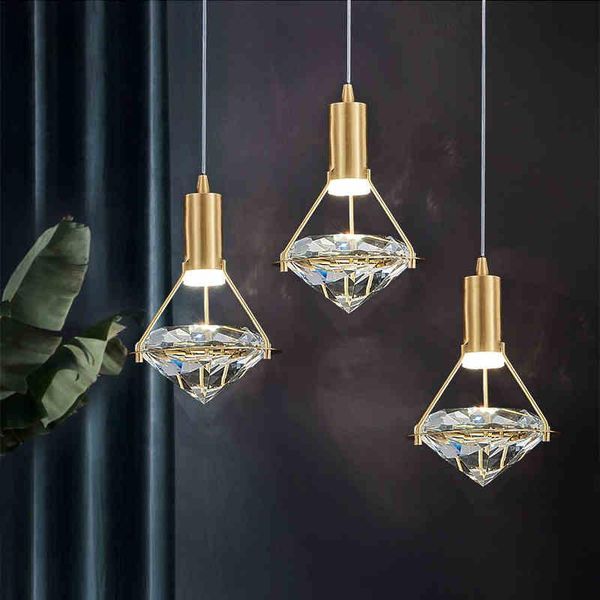 

modern copper gold single pendant lamp dining room bedroom led lighting luxury diamond k9 crystal 3w warm white dimming lamps