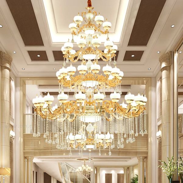 Villa grandi lampadari duplex soggiorno lungo lampadario lampada di cristallo di lusso Lampade per scale di hotel grandi lampadari europei