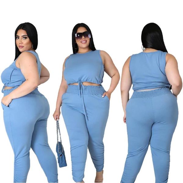 

plus size tracksuits summer fashion women's solid color drawstring folds two-piece suit xl-5xl, Black