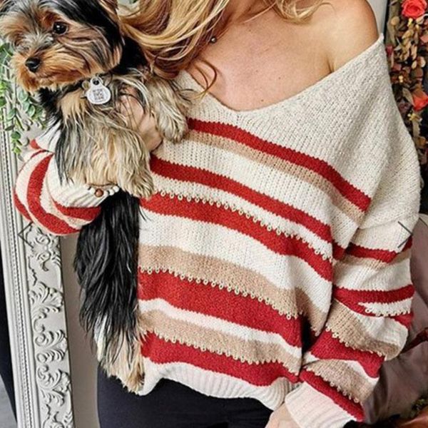 

women's sweaters striped knitted warm sweater oversize v-neck patchwork long sleeve female pullover 2021 winter fashion ldd20211120, White;black