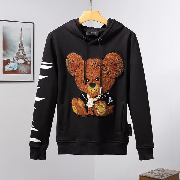

plein bear brand warm thick sweatshirt hip-hop loose characteristic personality skull pullover rhinestone luxury men's hoodie 81433, Black