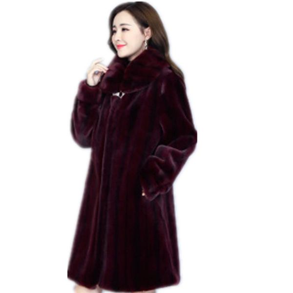 

women's fur & faux women winter coat fashion elegant imitation mink jacket female long sleeve casual thick coats outerwear 89, Black