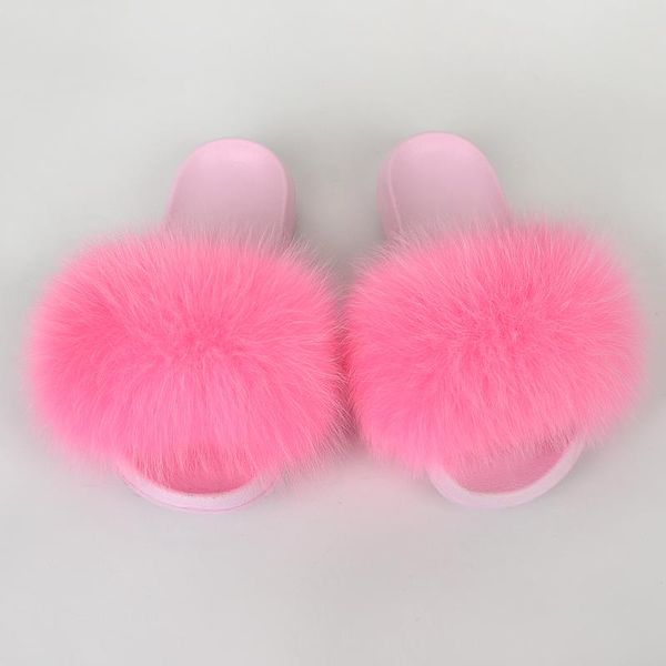 

slippers 2021 real fur raccoon women furry slides cute plush flat sandals ladies fluffy summer shoes for, Black