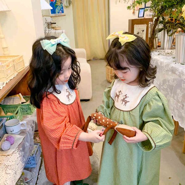 

korean style spring cute little deer embroidery oversized dress girls loose casual dresses 210508, Red;yellow