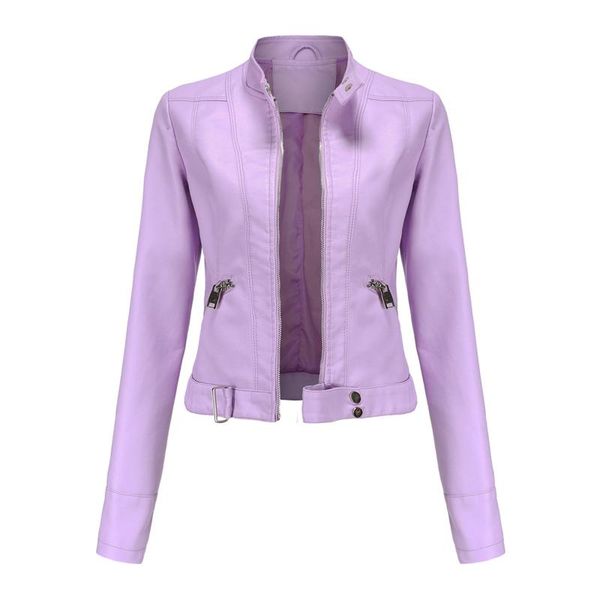 

women's jackets 2021 spring / autumn pu leather jacket casual bodycon soft artificial motorcycle ladies purple, Black;brown