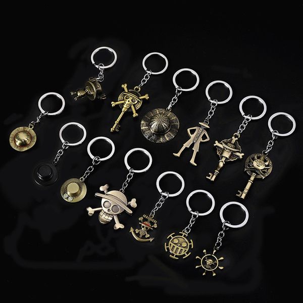 

cartoon pirate wang luffy key chain straw hat skeleton logo animation peripheral metal keyring pendant, Silver