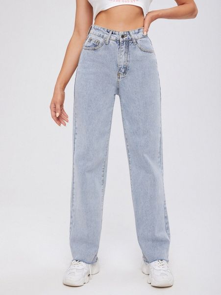 

high waist raw hem wide leg jeans 023d#, Blue