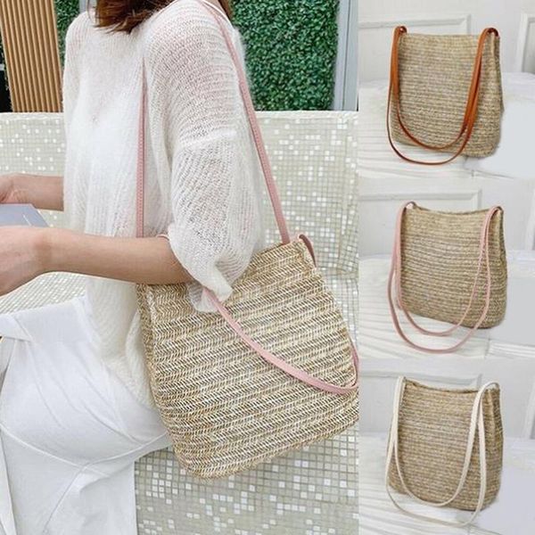 

evening bags bucket straw beach vintage woven shoulder bohemian summer handbag women tote designer brand big fashion