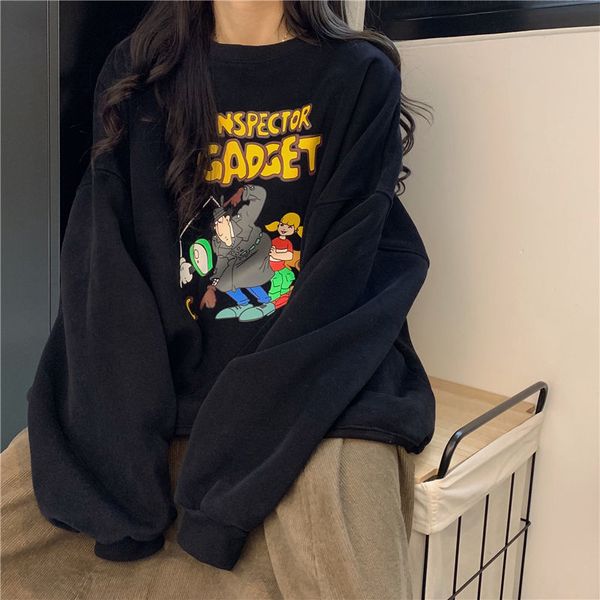 

hoodie sweater and versatile cartoon, lovely coat, Black