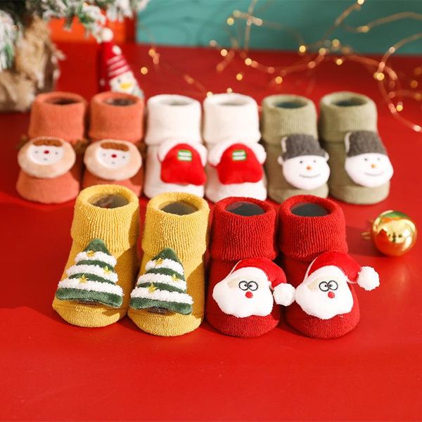 

socks year baby christmas kids sock cute lovely boy girls cotton red gift autumn winter anti slip, Pink;yellow