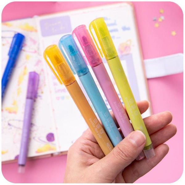 

highlighters 8 colors cute candy color highlighter marker pens double line pen fluorescent writing drawing stationery for school, Black;red