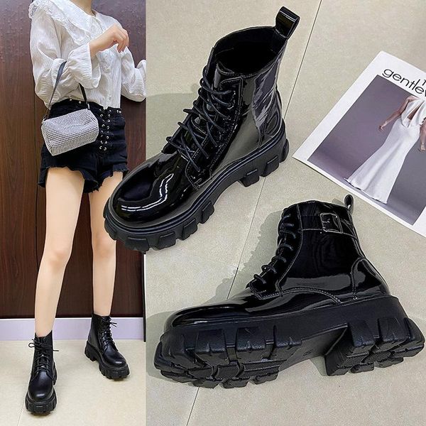 

boots women height increasing punk designer shoes female 2021 platform sapatos femininos zapatos planos, Black
