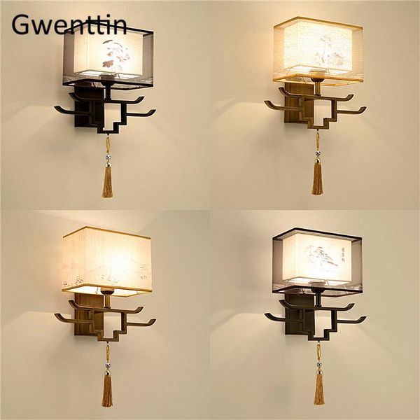 

wall lamp chinese style fabric light mirror sconces for living room bedroom bedside modern led lighting fixtures luminaire