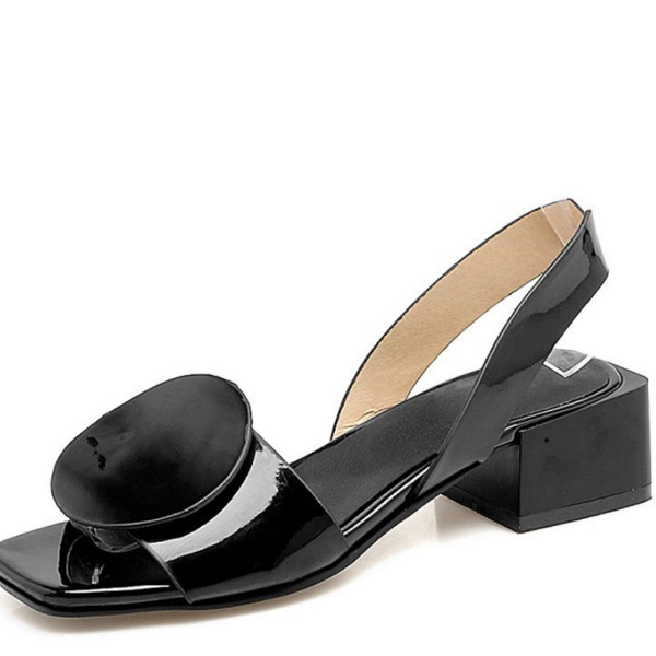 

sandals black white women shoes summer square heels slip on office ladies fashion patent leather sandalias mujeres wsh3893