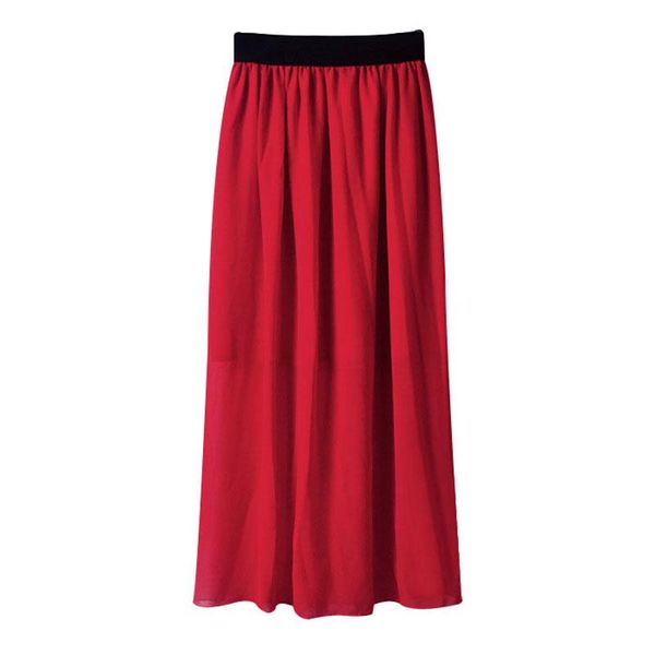 

skirts women skirt pure color chiffon high elastic waist gauzy 88, Black