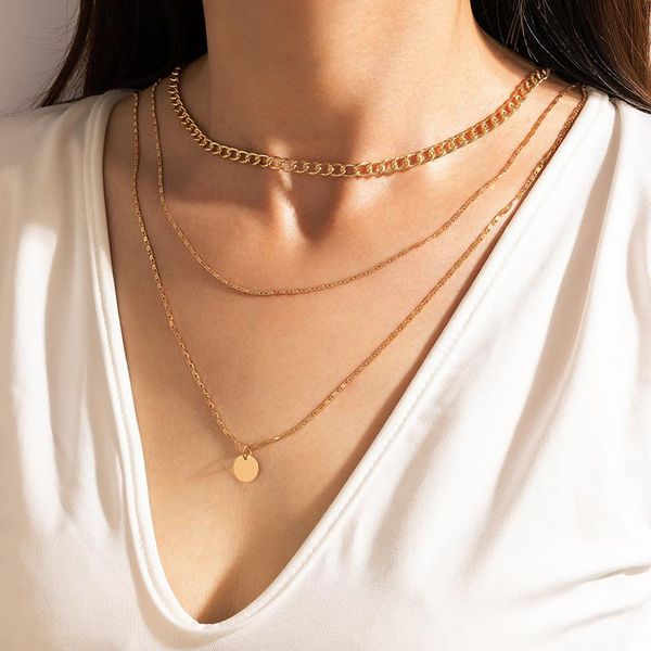 

pendant necklaces ins simple style gold round layered necklace for women charms geometry alloy metal clavicle chain jewelry collar 18, Silver