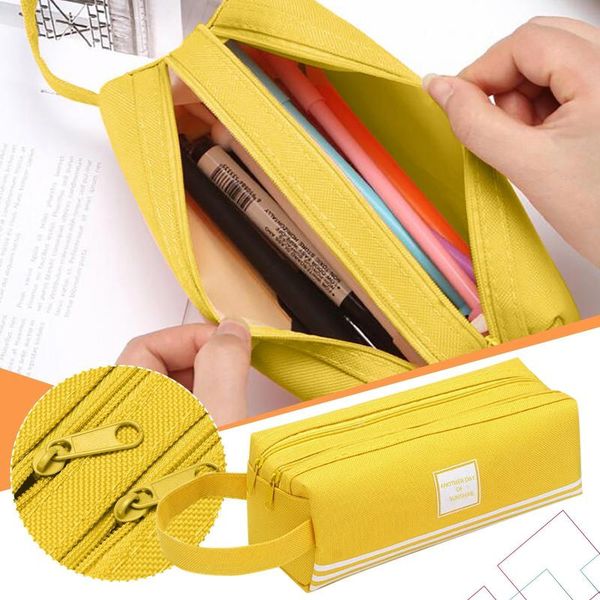 

storage bags portable canvas pencil case school supplies bag double layer student pen cute kid stationery