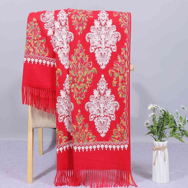 

tippet muffler scarf imitation cashmere embroidered scarf female autumn and winter embroidery national style long cheongsam shawl warm thick, Blue;gray