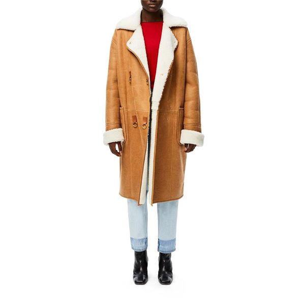 

women's trench coats 2021 autumnandwinter style brown fur one-piece double-breasted coat jacket high-quality fashionstitching windbreak, Tan;black