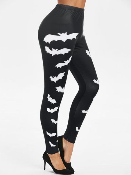 

women's leggings high waisted bat print skinny for fitness large size autumn women clothing sweatpants, Black