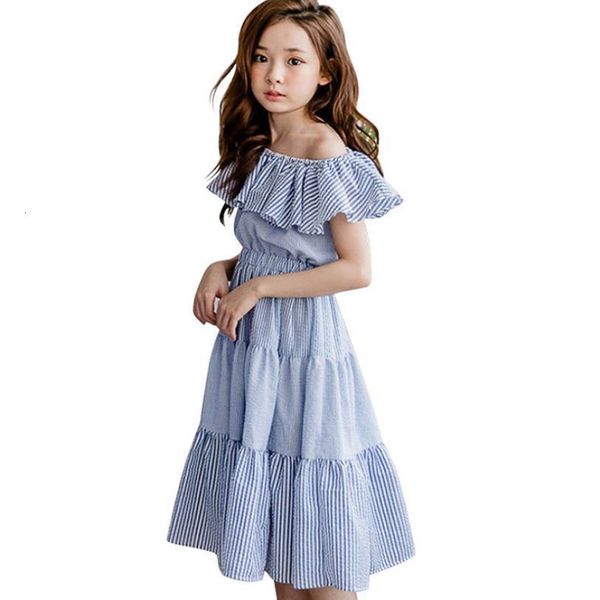

girl's dresses summer kids girls children cotton princess sundress teenagr girl stripe maxi beach elegant off shouldren dress ws367 c02, Red;yellow