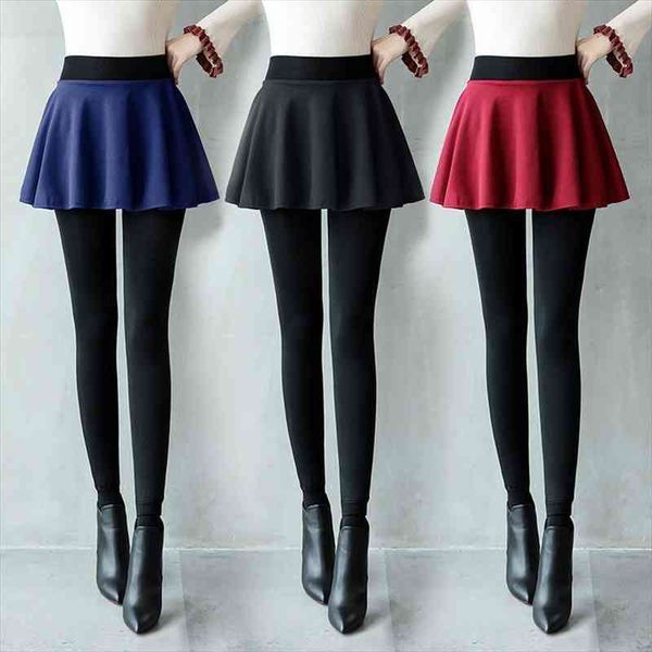 

ladies bubble skirt pants fake two piece tattoo pants winter leggings, Black