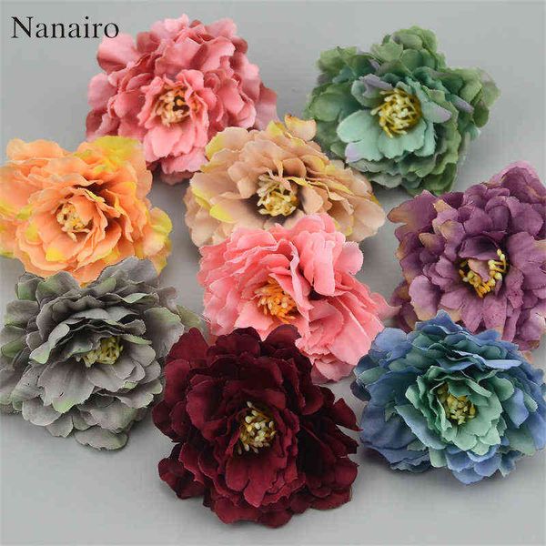 100pcs 6cm Europeia Artificial Silk Carnation Cabeça de Flor para casamento decoração Home DIY Corsage grinalda queda Falso Vivid Flowers 211108