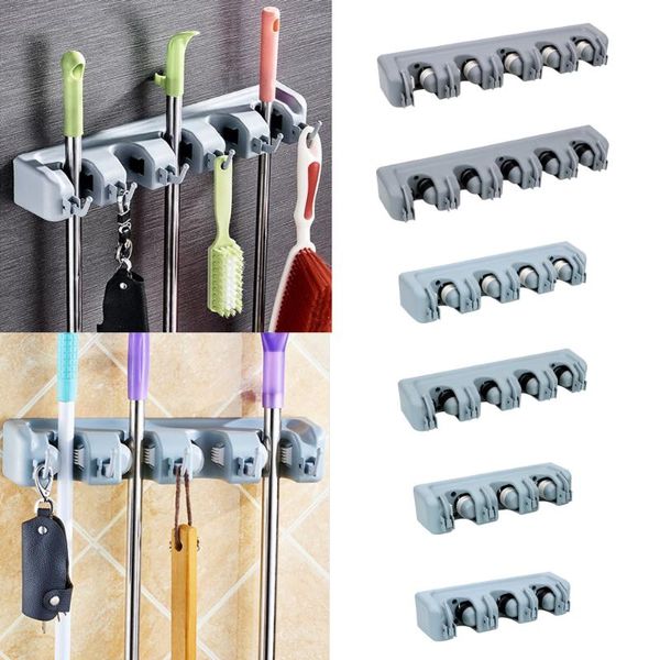 

hooks & rails wall-mounted mop storage bag brush broom hanger multifunctional rack plastic bathroom kitchen 3 styles