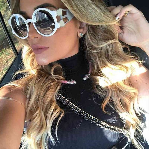

women round sunglasses trendy brand designer retro sun glasses chic hollow frame eyewear for men uv400 lente, White;black
