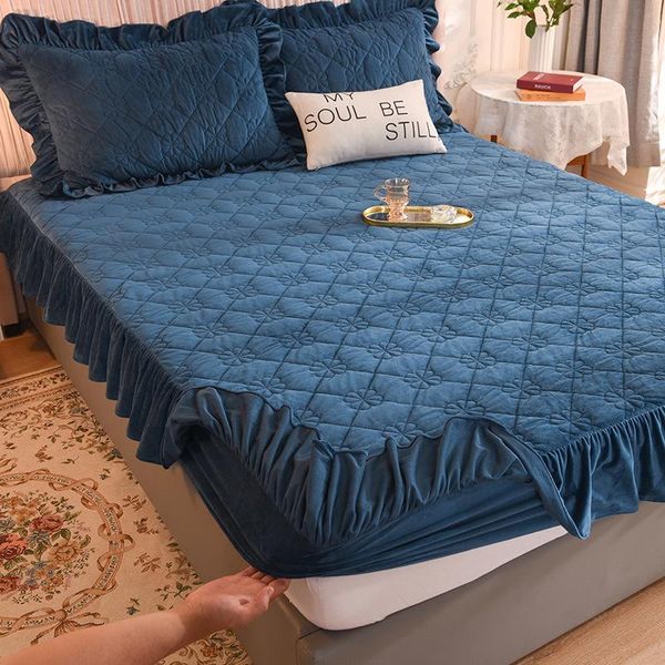 

sheets & sets winter warm velvet quilted fitted sheet bed thick plush cover mattress protector dormitory