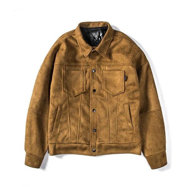 

men's jackets 2021 autumn men solid color casual suede jacket male loose falling shoulder street locomotive style coat short outwear, Black;brown