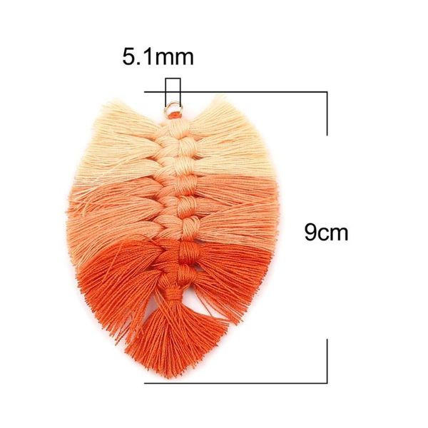 

charms doreen box woven leaf shape polyester tassel pendants boho style accessories for diy earrings jewelry 9x6.5cm,2pcs, Bronze;silver