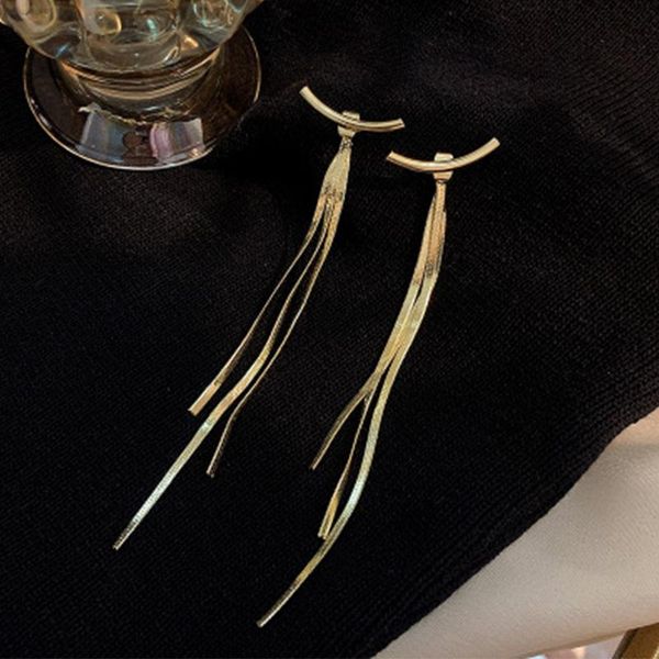 

dangle & chandelier korean crystal super long chain tassel drop earrings women bijoux trendy alloy female earring fashion jewelry, Silver