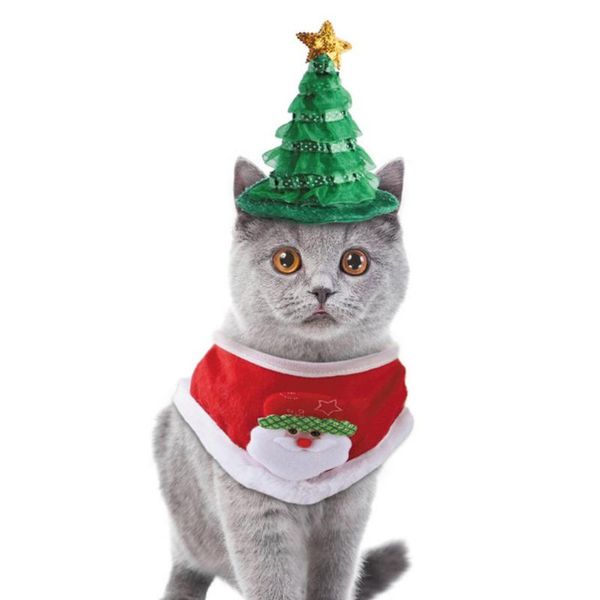 Katzenhalsbänder und Leinen, Weihnachten, Haustierschal, Dreieckslätzchen, Halstuch, Hundekostüm, Outfit für kleine, mittelgroße Hunde, Katzen, Bandana, Weihnachtsmannmütze