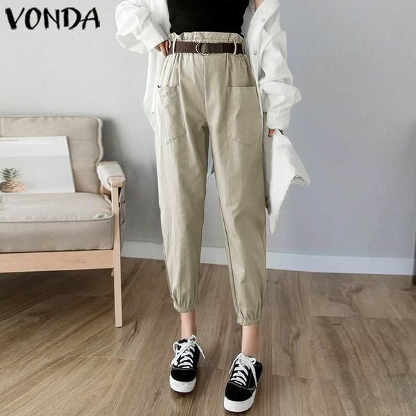 

women's pants & capris vonda casual elastic waist pleated ankle-length women 2021 autumn summer bottoms plus size trousers 5xl, Black;white