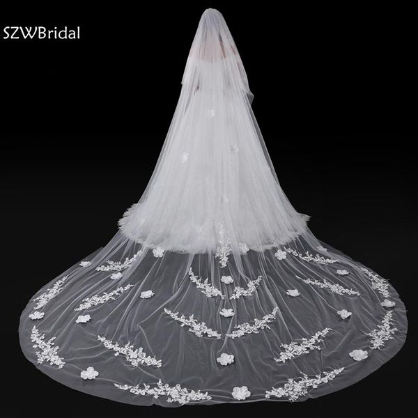 

bridal veils arrival ivory 3 meter wedding veil with comb lace appliques casamento mantilla de novia, Black