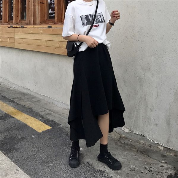 

skirts irregular summer skirt female long pleated high waist a-line retro ruffle cake women spring autumn s eees, Black