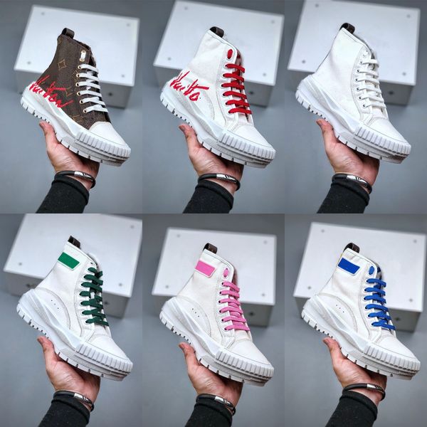 

luxury designer women's canvas boots high lace up sneakers ankle boot casual shoes panama thick sole skateboard shoe 35-40 us 4.5-8.5 2, Black