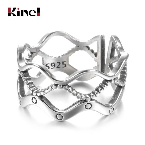 

cluster rings kinel 100% pure 925 sterling silver ring korean style size adjustable finger for women vintage fine jewelry, Golden;silver