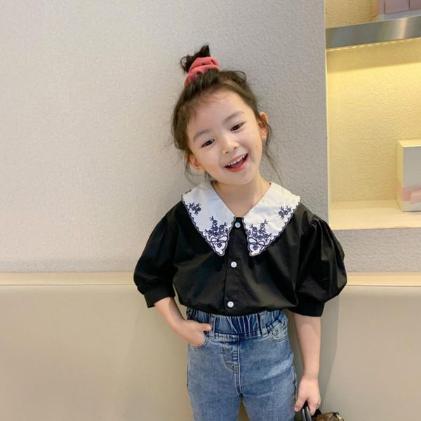 

summer arrival girls fashion embroidery floral blouse shirts, White;black