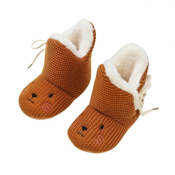 Geborenes Baby, Junge, Mädchen, Stiefel, weiche Sohle, Cartoon-Bär, Lauflernhilfe, Kleinkind, Plüsch, Fleece, 0–12 Monate, Winter, Säuglingsschnee